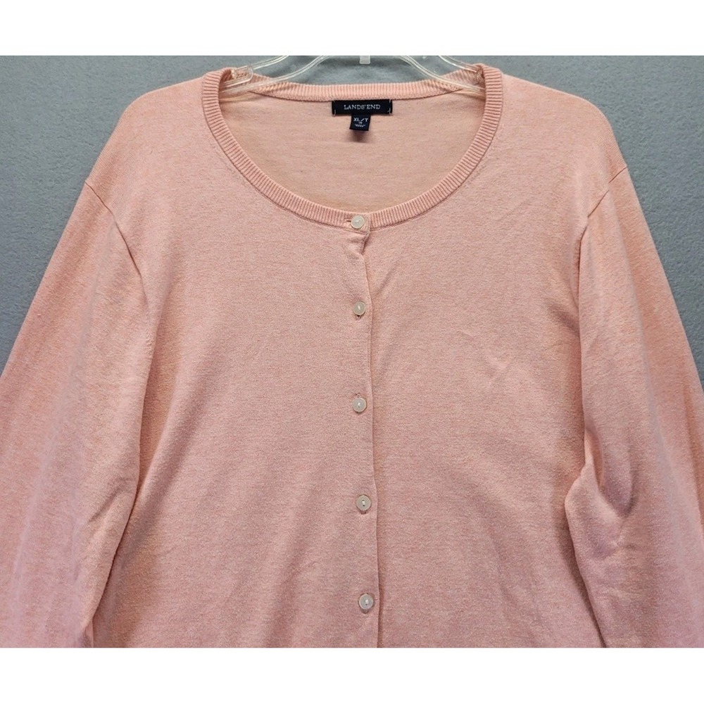 Lands End Cardigan Sweater Women's Size XLT (18) Full Button Up‎ Crew Neck Pink